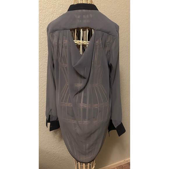 Kut from the Kloth Tops - KUT from the Kloth Grey Sheer Draped Back Blouse Black Trim Medium flowy